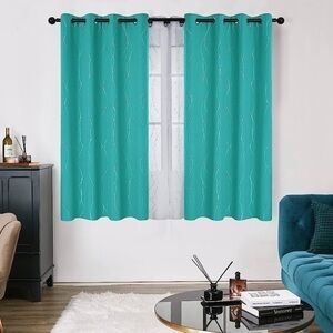 Foil printed Thermal insulated Blackout curtains 2 panels Turquoise 52’’ X 84 ‘’